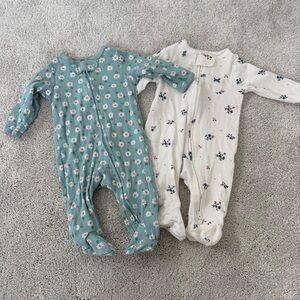 Carter's Floral Footies - Teal and White